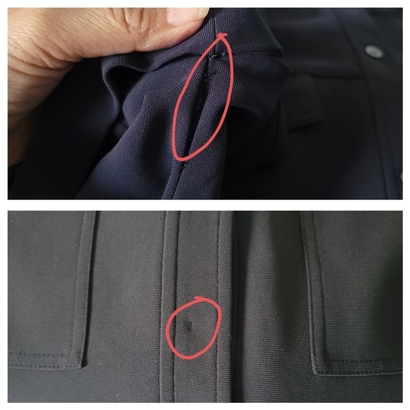 Theory Women Navy Shirt Dress Sz L Faux Silk Short Sleeve Midi Pocket High-Low - Picture 10 of 12